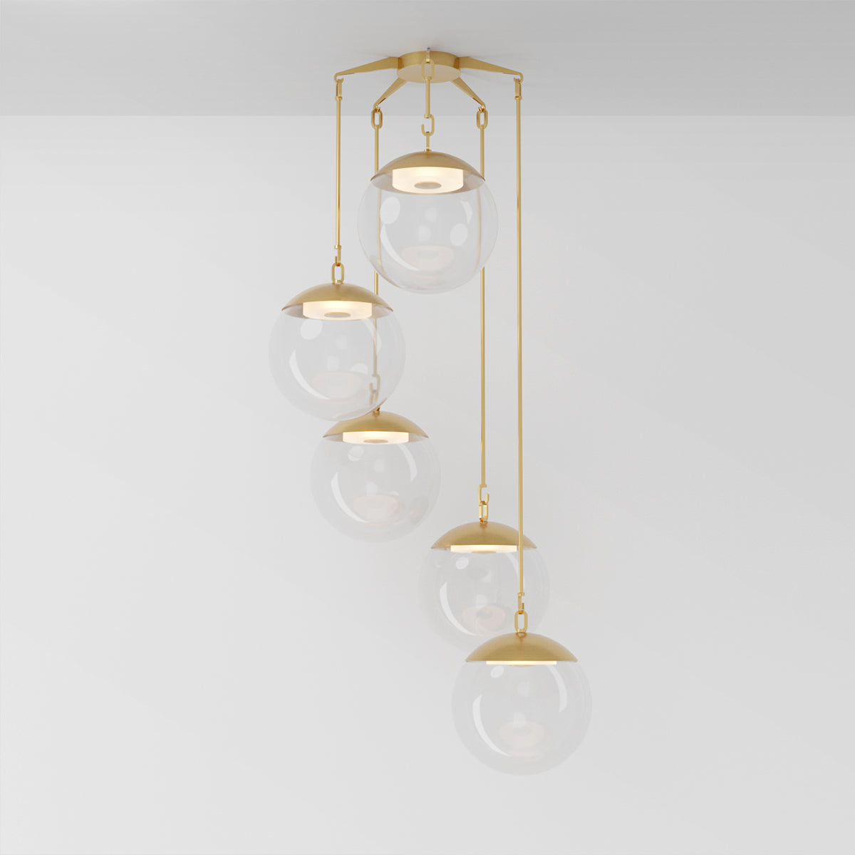 Penta 16 Chandelier in Brass Clear Glass Chandeliers