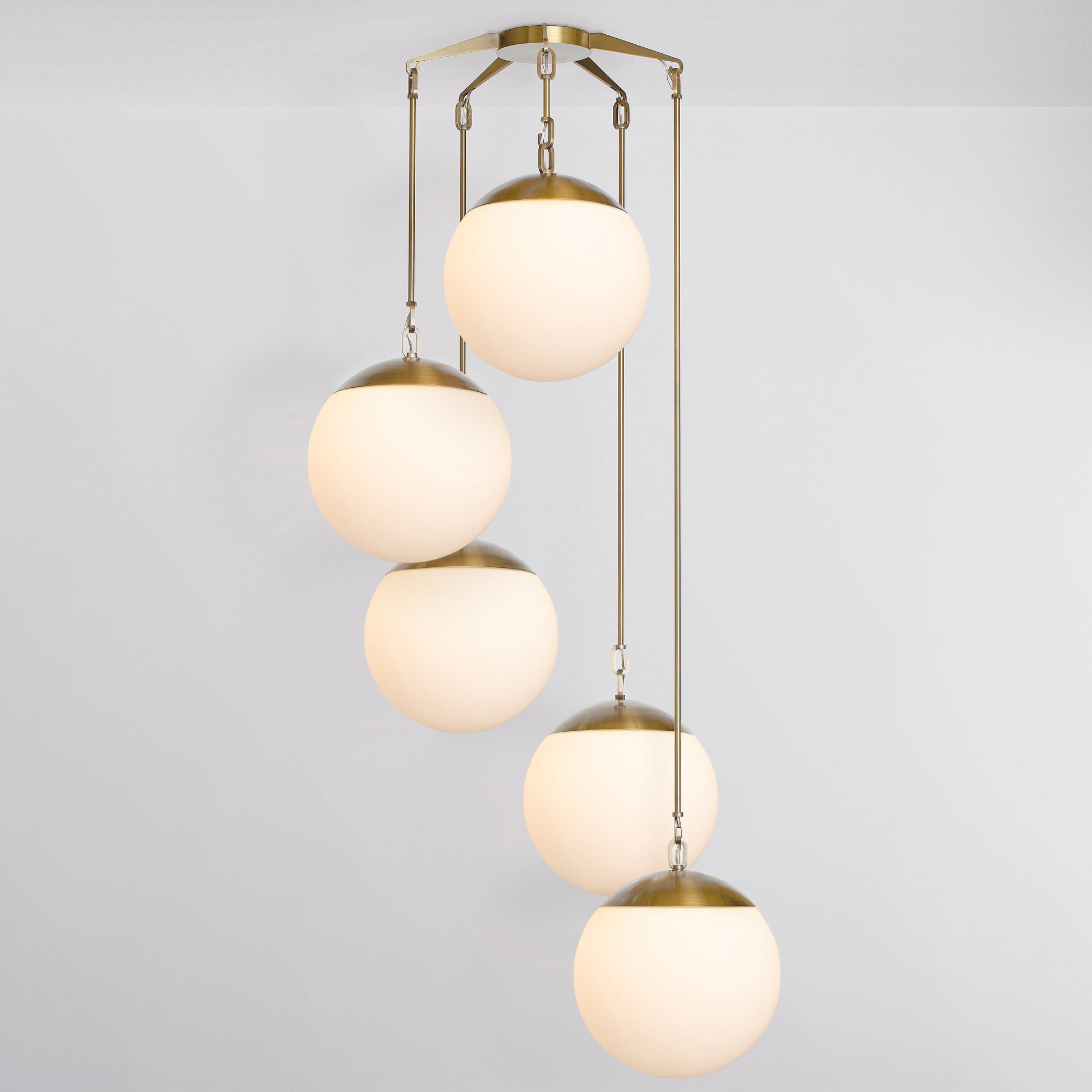 Penta 16 Chandelier in Brass Opal Glass Chandeliers