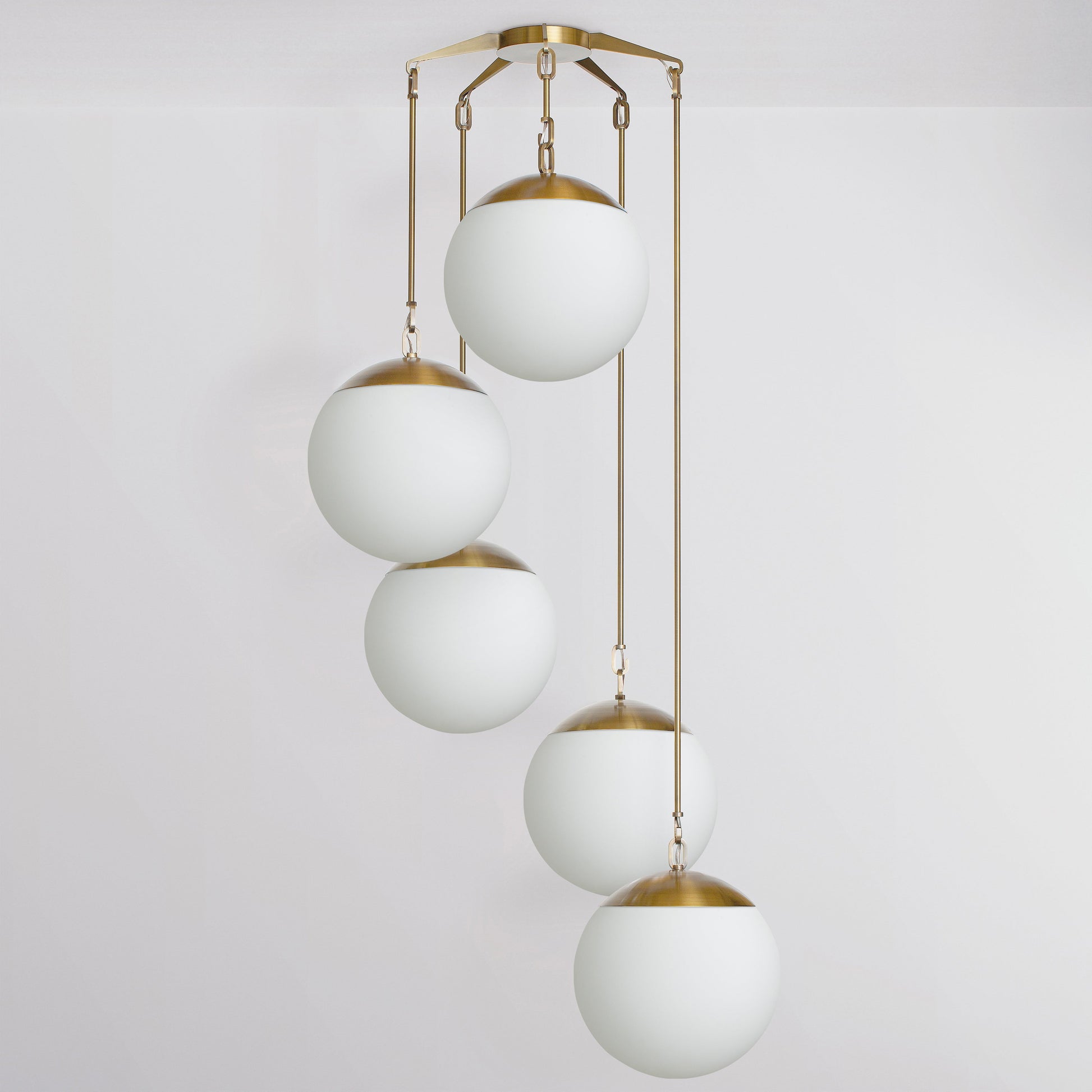 Penta 16 Chandelier in Brass Opal Glass Chandeliers