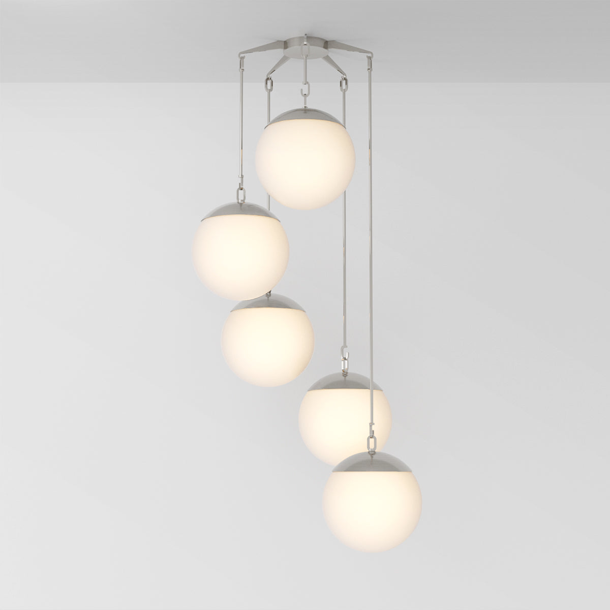 Penta 16 Chandelier in Brushed Nickel Opal Glass Chandeliers