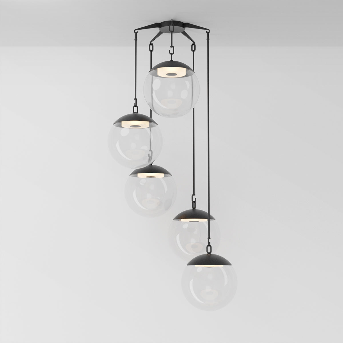 Penta 16 Chandelier in Matte Black Clear Glass Chandeliers