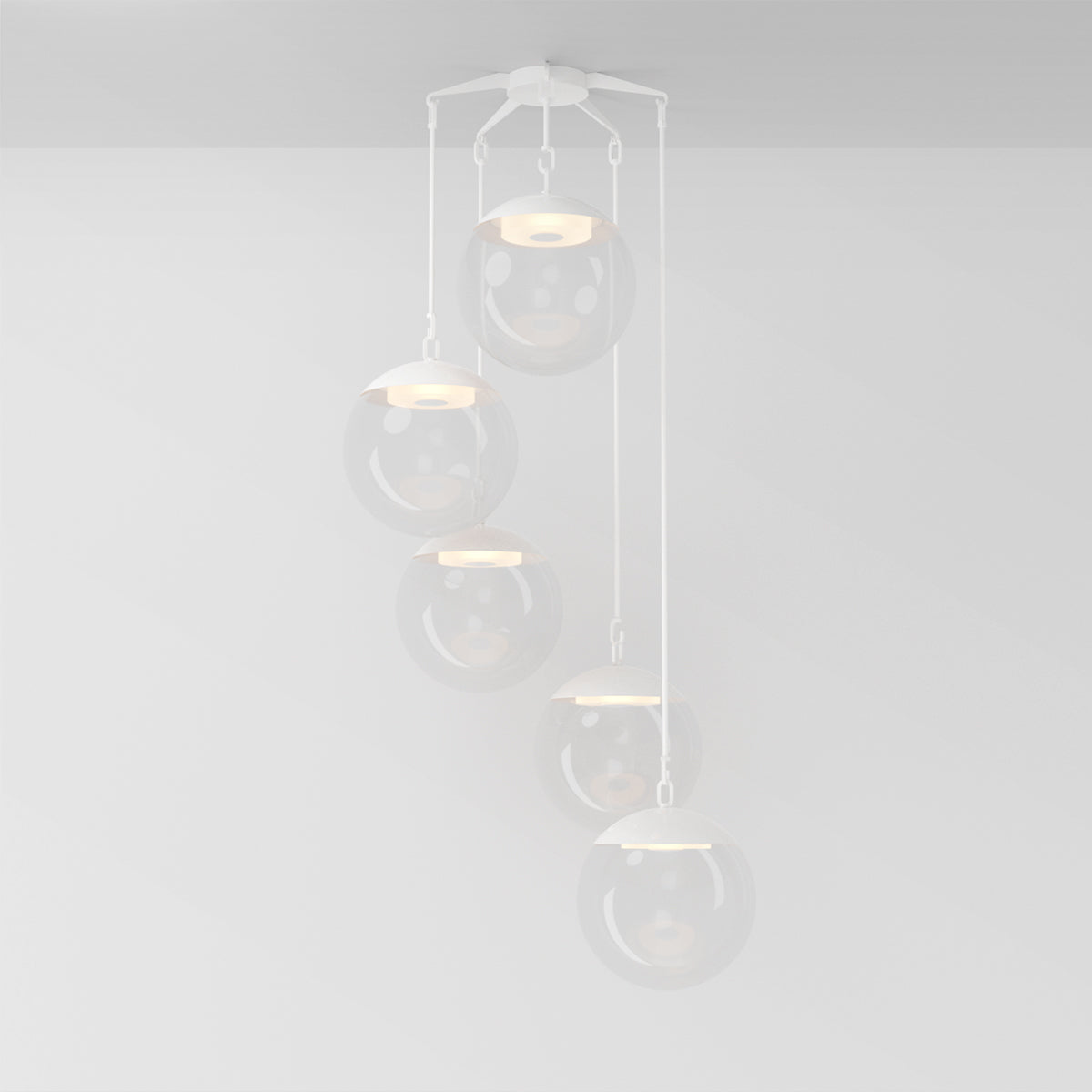 Penta 16 Chandelier in Matte White Clear Glass Chandeliers