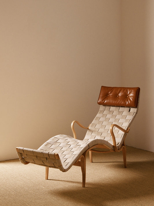Bruno Mathsson 1960 Pernilla 3 Lounge Chair, Beech and Woven Webbing Chaise Lounges
