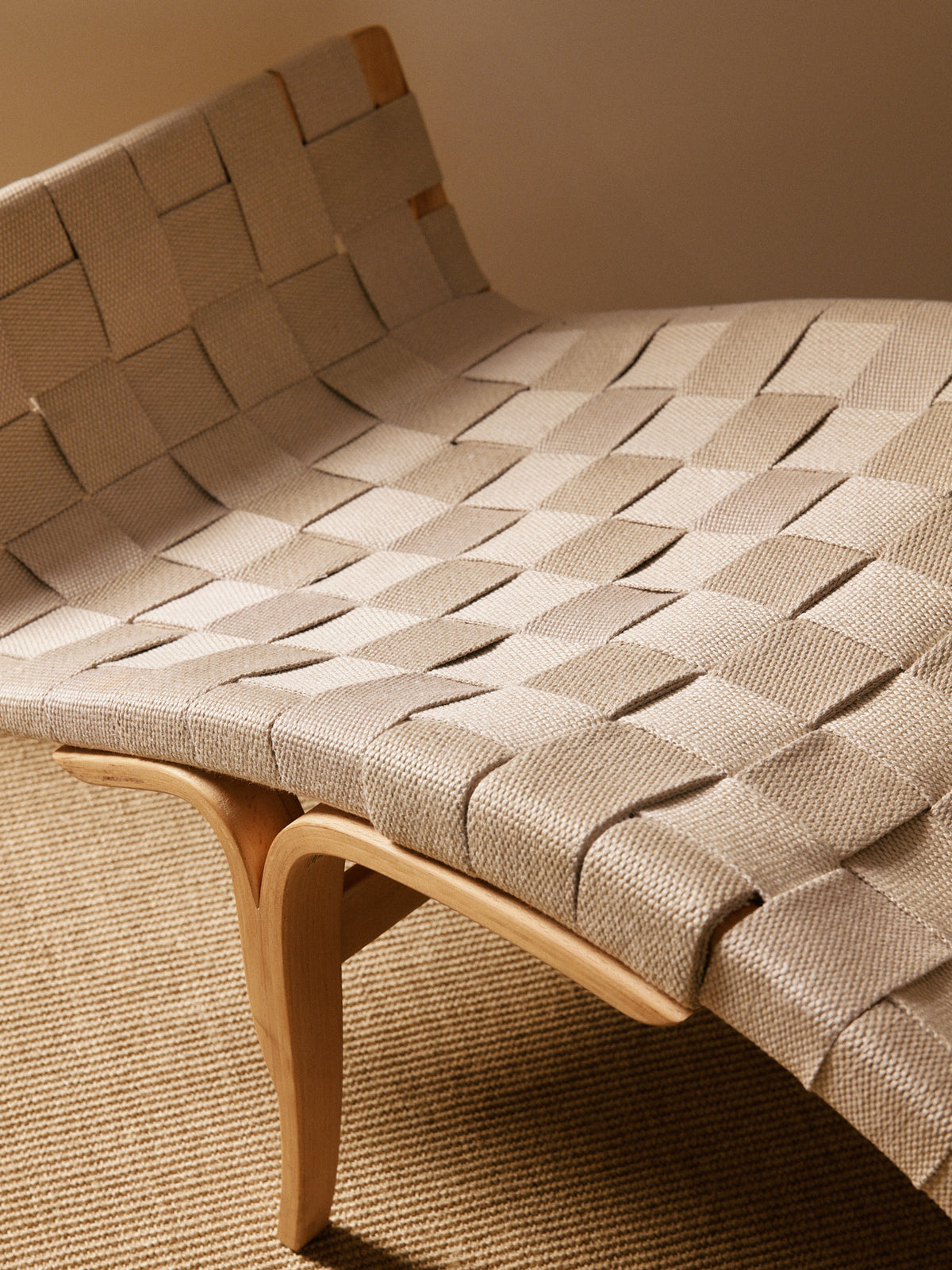 Bruno Mathsson 1960 Pernilla 3 Lounge Chair, Beech and Woven Webbing Chaise Lounges