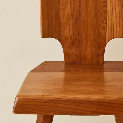 Pierre Chapo "S28" Solid Wood Elm Dining Chairs for Atelier Pierre Chapo, Set of 6, 1960's Dining Chairs