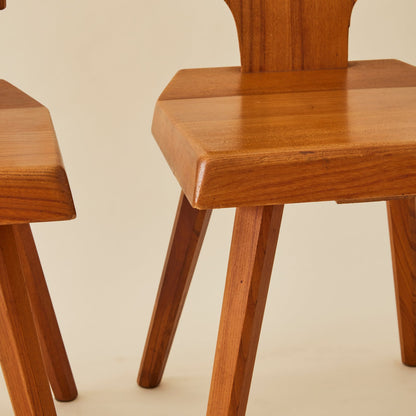 Pierre Chapo "S28" Solid Wood Elm Dining Chairs for Atelier Pierre Chapo, Set of 6, 1960's Dining Chairs