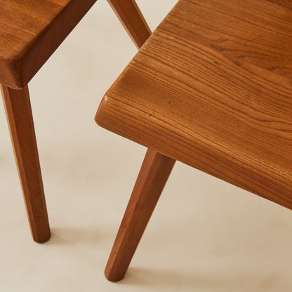 Pierre Chapo "S28" Solid Wood Elm Dining Chairs for Atelier Pierre Chapo, Set of 6, 1960's Dining Chairs