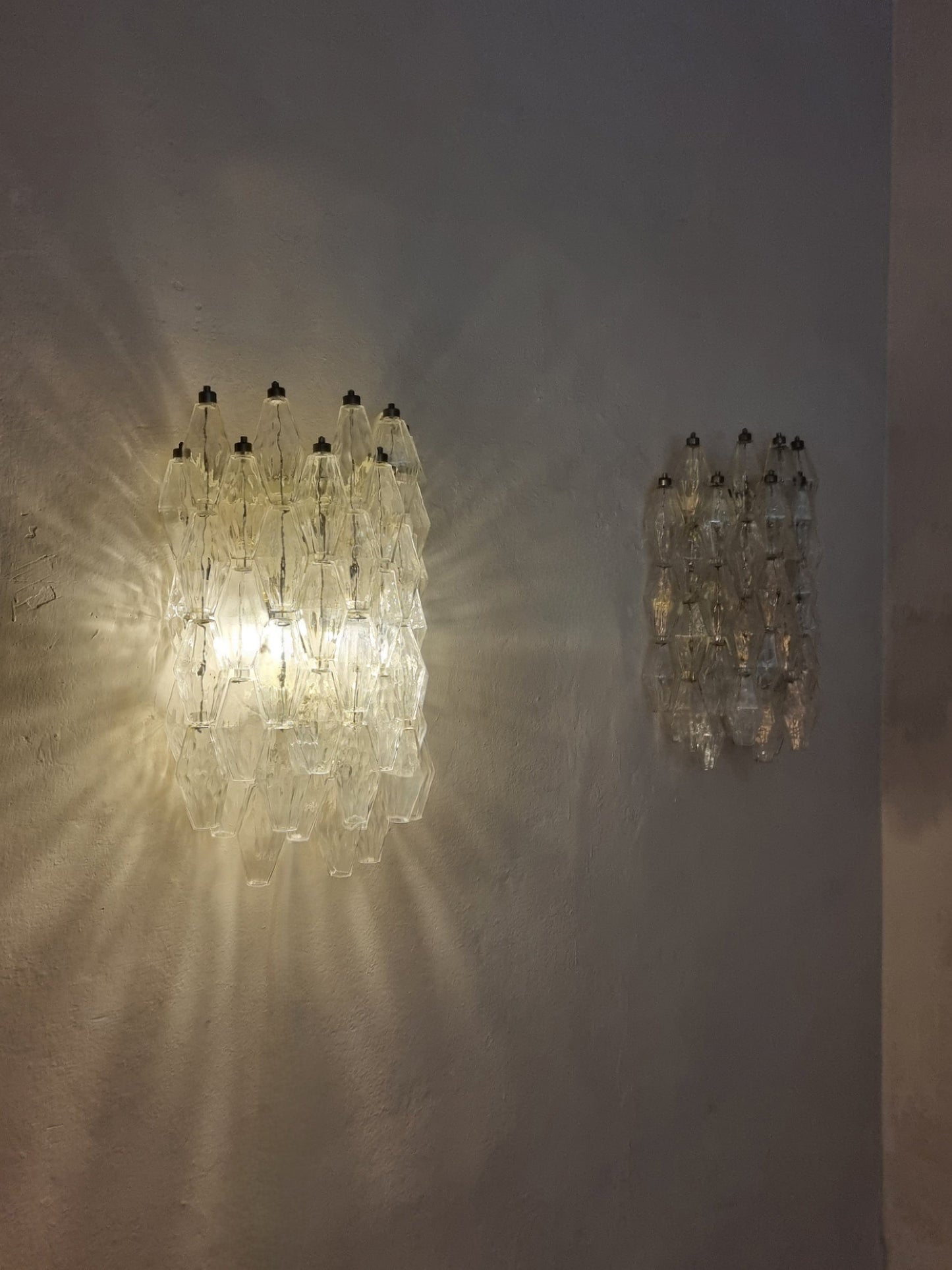 Poliedri Large Wall Sconces in Transparent by Carlo Scarpa for Venini Sconces