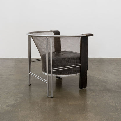 Fauteuil postmoderne en acier et bois courbé de Franco Bulfoni, vers 1990