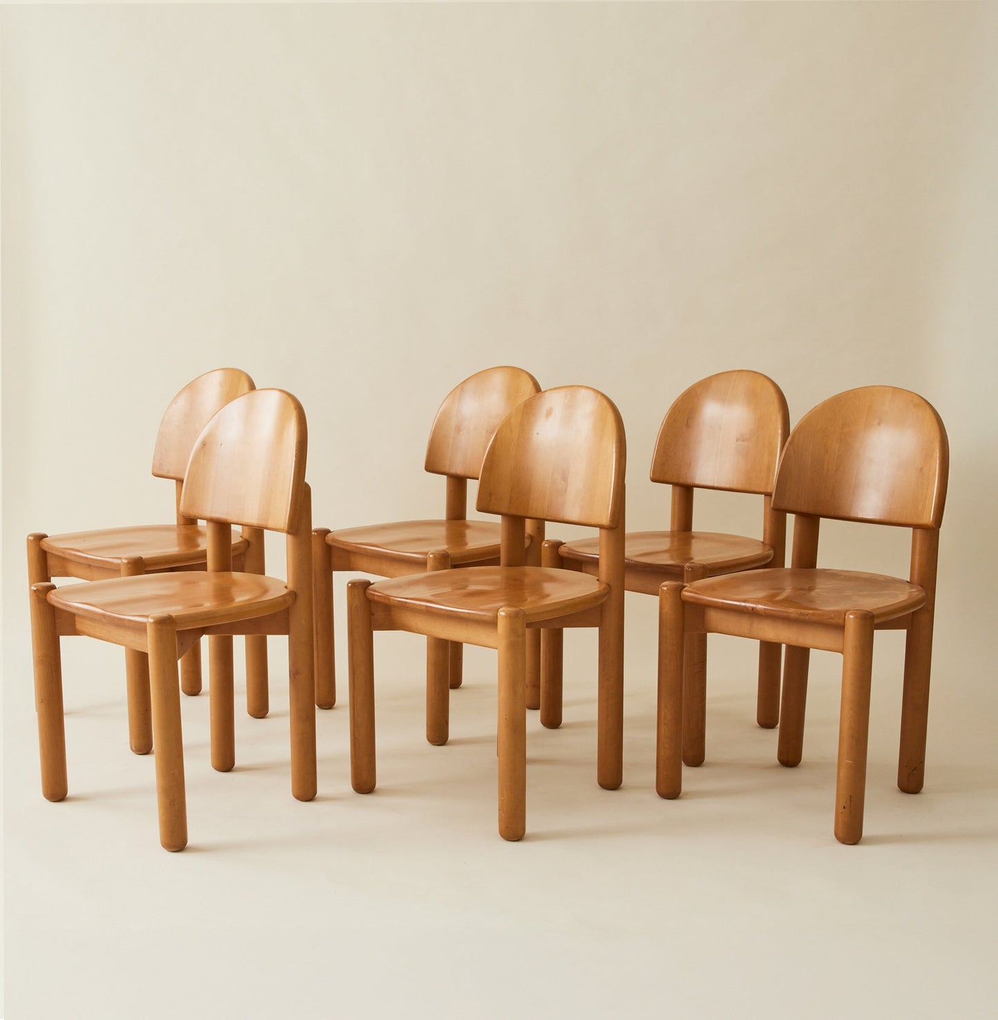 Rainer Daumiller Solid Pine Dining Chairs, Set of 6, 1970's Dining Chairs