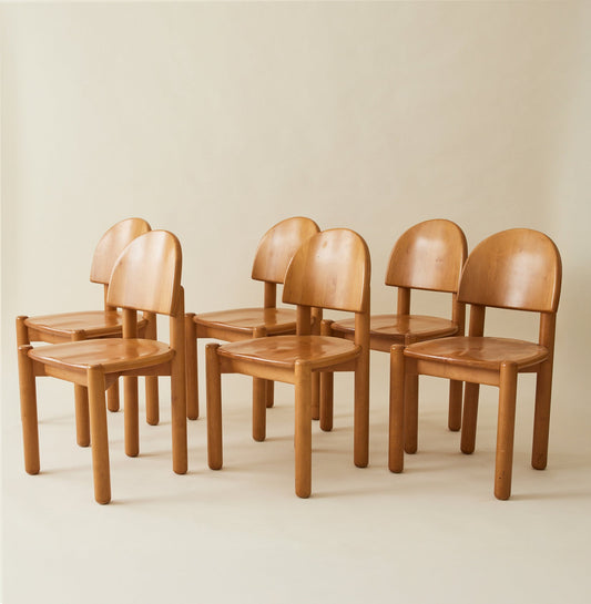 Rainer Daumiller Solid Pine Dining Chairs, Set of 6, 1970's Dining Chairs