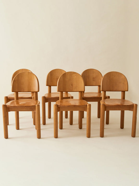Rainer Daumiller Solid Pine Dining Chairs, Set of 6, 1970's Dining Chairs