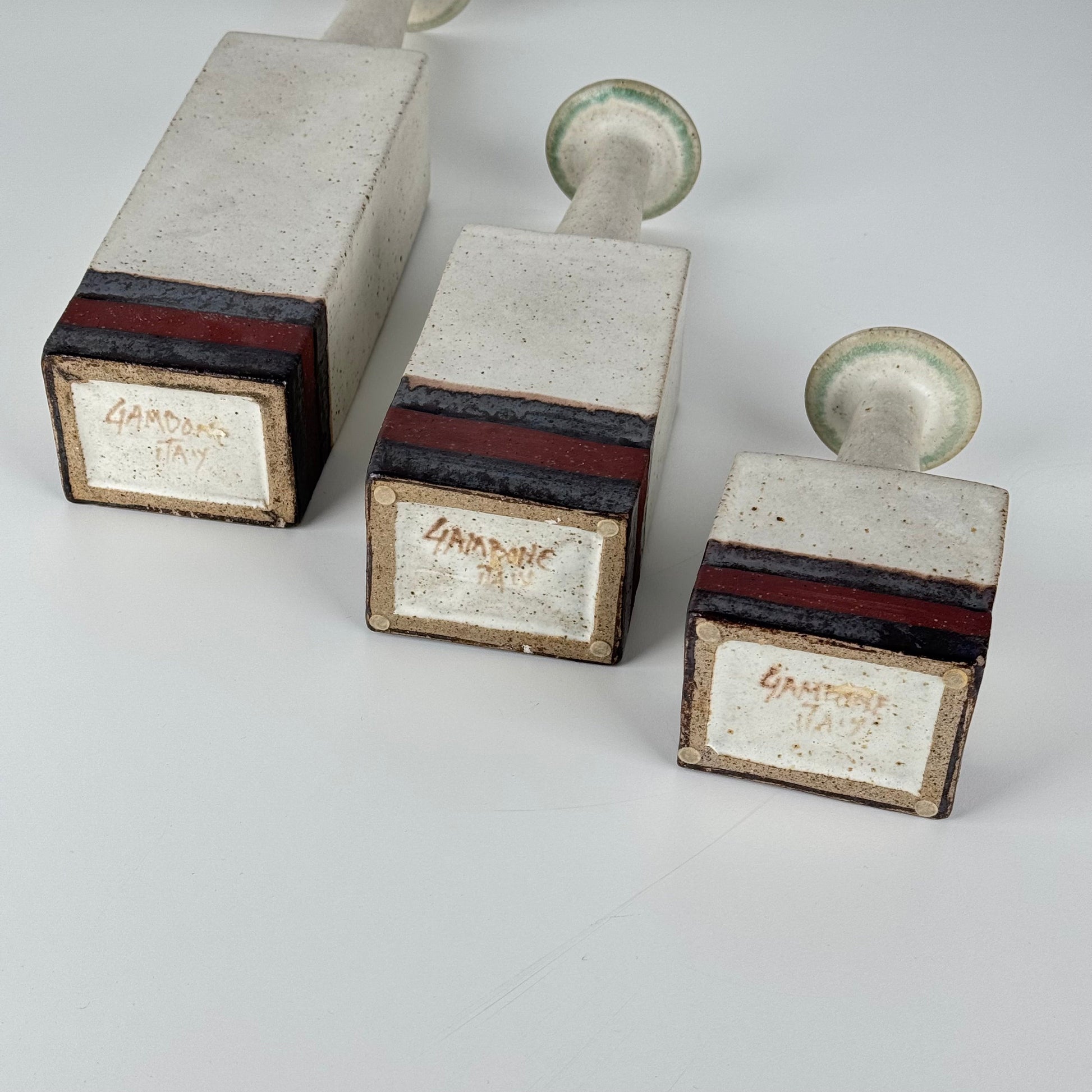 Rare Bruno Gambone Ceramic Monofiore Vase Trio, Italy Mid-20th Century Vases