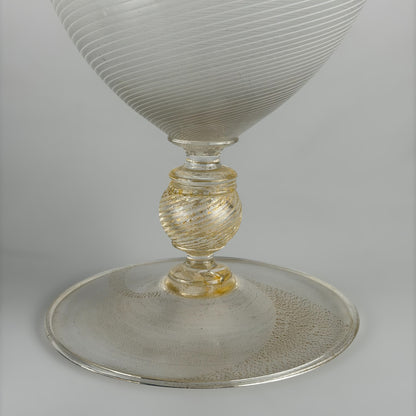 Rare Champagne Set by Carlo Scarpa for Venini, Reticello & Gold Leaf, 1930s Glassware