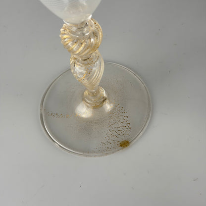 Rare Champagne Set by Carlo Scarpa for Venini, Reticello & Gold Leaf, 1930s Glassware