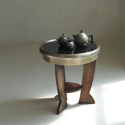 Rare Dutch Bauhaus/Art Deco Tripod Table with Black Top, 1920s End Tables
