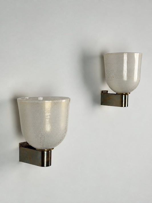 Rare Pair of Carlo Scarpa "Lattimo Aurato" Sconces for M.V.M. Cappellin, 1930 Sconces