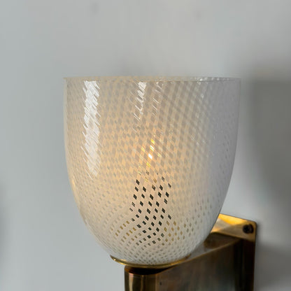 Rare Pair of Carlo Scarpa Reticello Murano Glass Sconces for Venini, 1940s Sconces