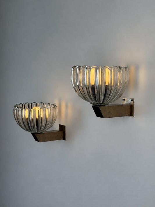 Rare Pair of "Corolla" Sconces by Archimede Seguso for Seguso Vetri d'Arte, 1930s Sconces