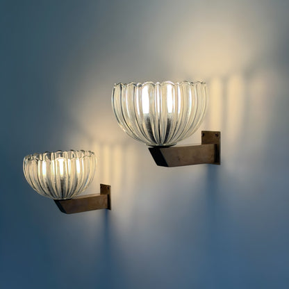 Rare Pair of "Corolla" Sconces by Archimede Seguso for Seguso Vetri d'Arte, 1930s Sconces
