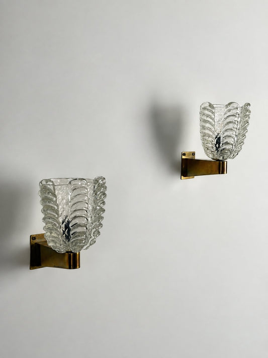 Rare Pair of Ercole Barovier "Spade" Murano Glass Sconces, 1930s Sconces