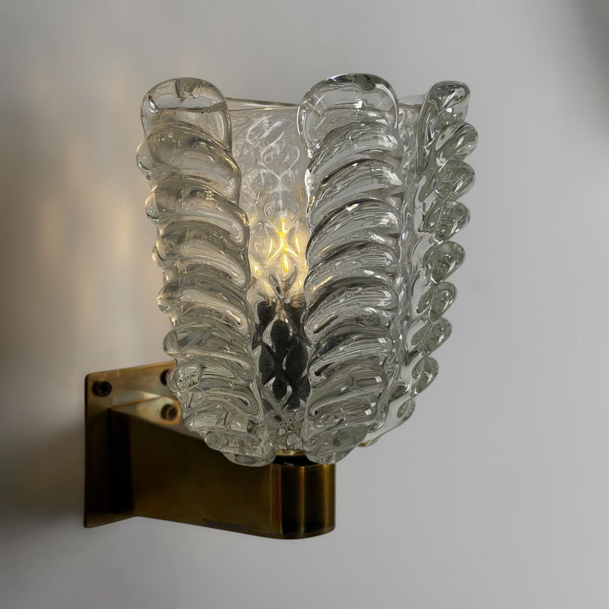 Rare Pair of Ercole Barovier "Spade" Murano Glass Sconces, 1930s Sconces