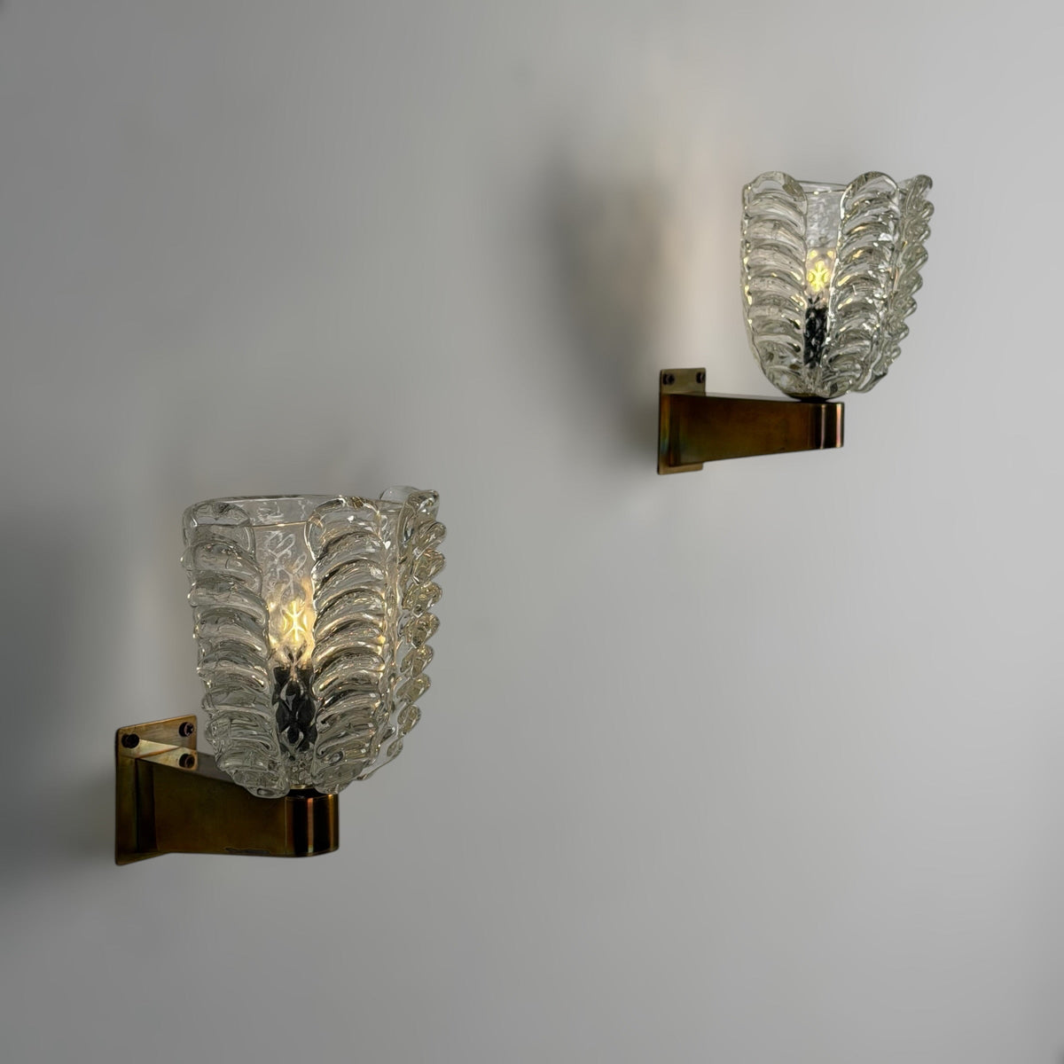 Rare Pair of Ercole Barovier "Spade" Murano Glass Sconces, 1930s Sconces