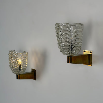 Rare Pair of Ercole Barovier "Spade" Murano Glass Sconces, 1930s Sconces