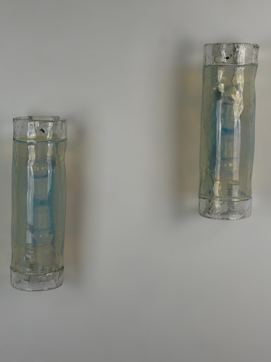 Rare Pair of Giusto Toso "Ice Glass" Murano Sconces for Toso Selezione, 1970s Sconces