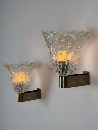 Rare Pair of "Medusa" Murano Glass Wall Sconces by Ercole Barovier, 1940s Sconces