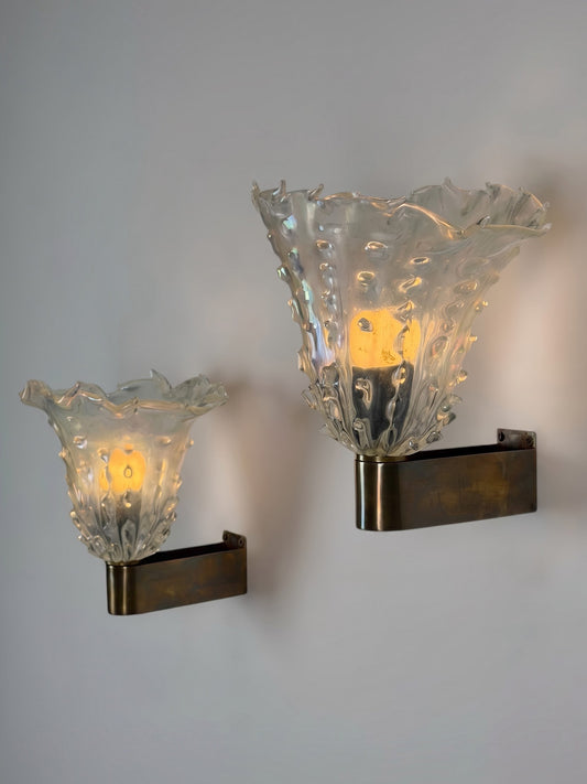 Rare Pair of "Medusa" Murano Glass Wall Sconces by Ercole Barovier, 1940s Sconces
