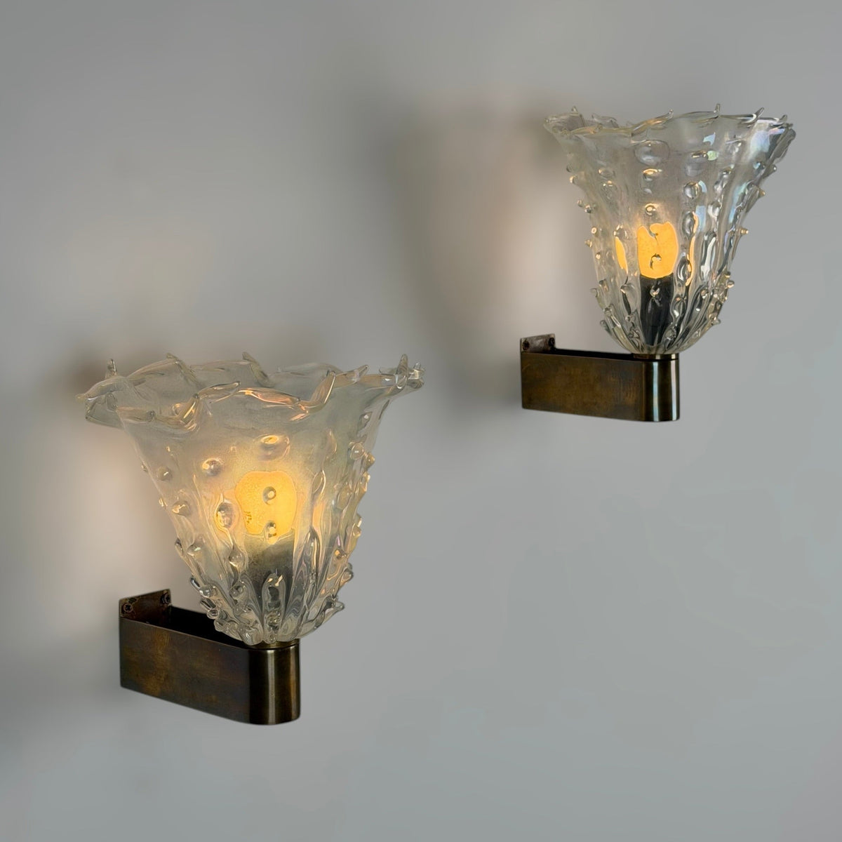 Rare Pair of "Medusa" Murano Glass Wall Sconces by Ercole Barovier, 1940s Sconces