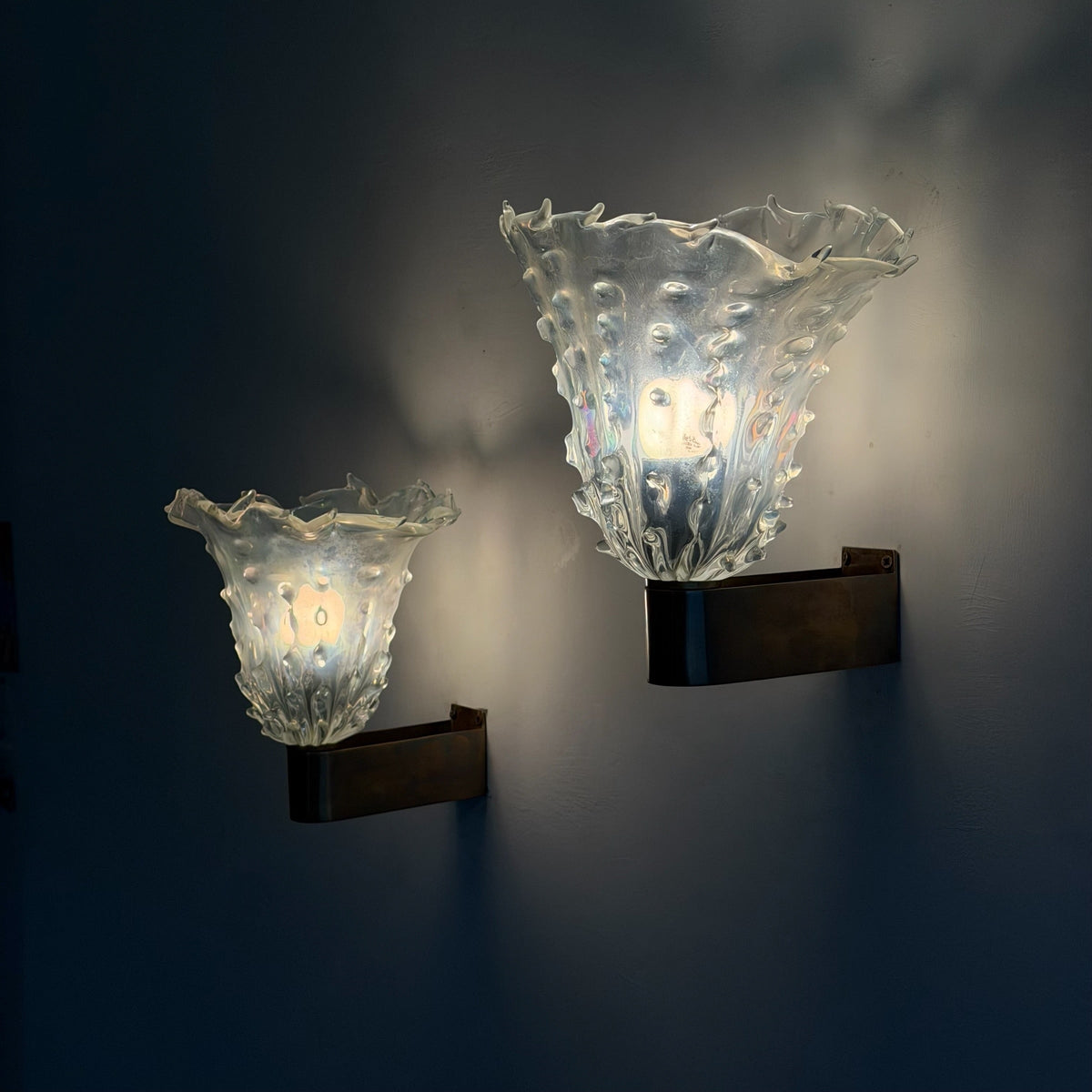 Rare Pair of "Medusa" Murano Glass Wall Sconces by Ercole Barovier, 1940s Sconces