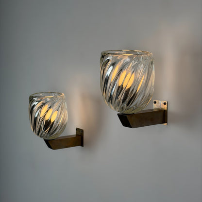 Rare Pair of "Mezzo Diamante" Murano Glass Wall Sconces by Carlo Scarpa for Venini, 1940s Sconces