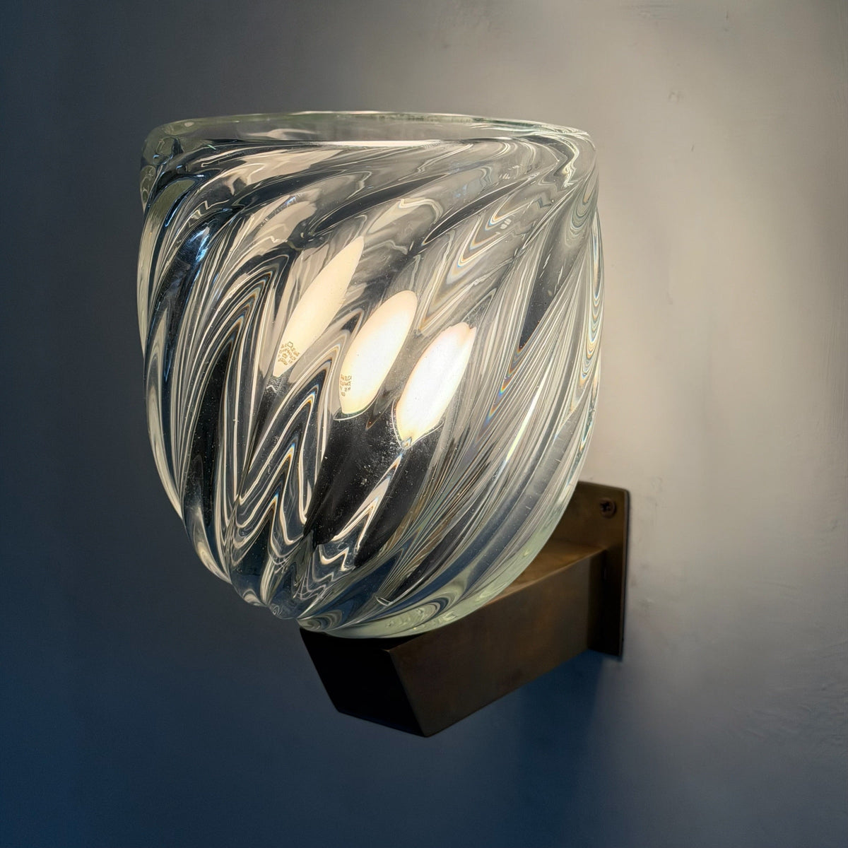 Rare Pair of "Mezzo Diamante" Murano Glass Wall Sconces by Carlo Scarpa for Venini, 1940s Sconces