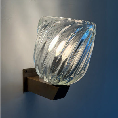 Rare Pair of "Mezzo Diamante" Murano Glass Wall Sconces by Carlo Scarpa for Venini, 1940s Sconces