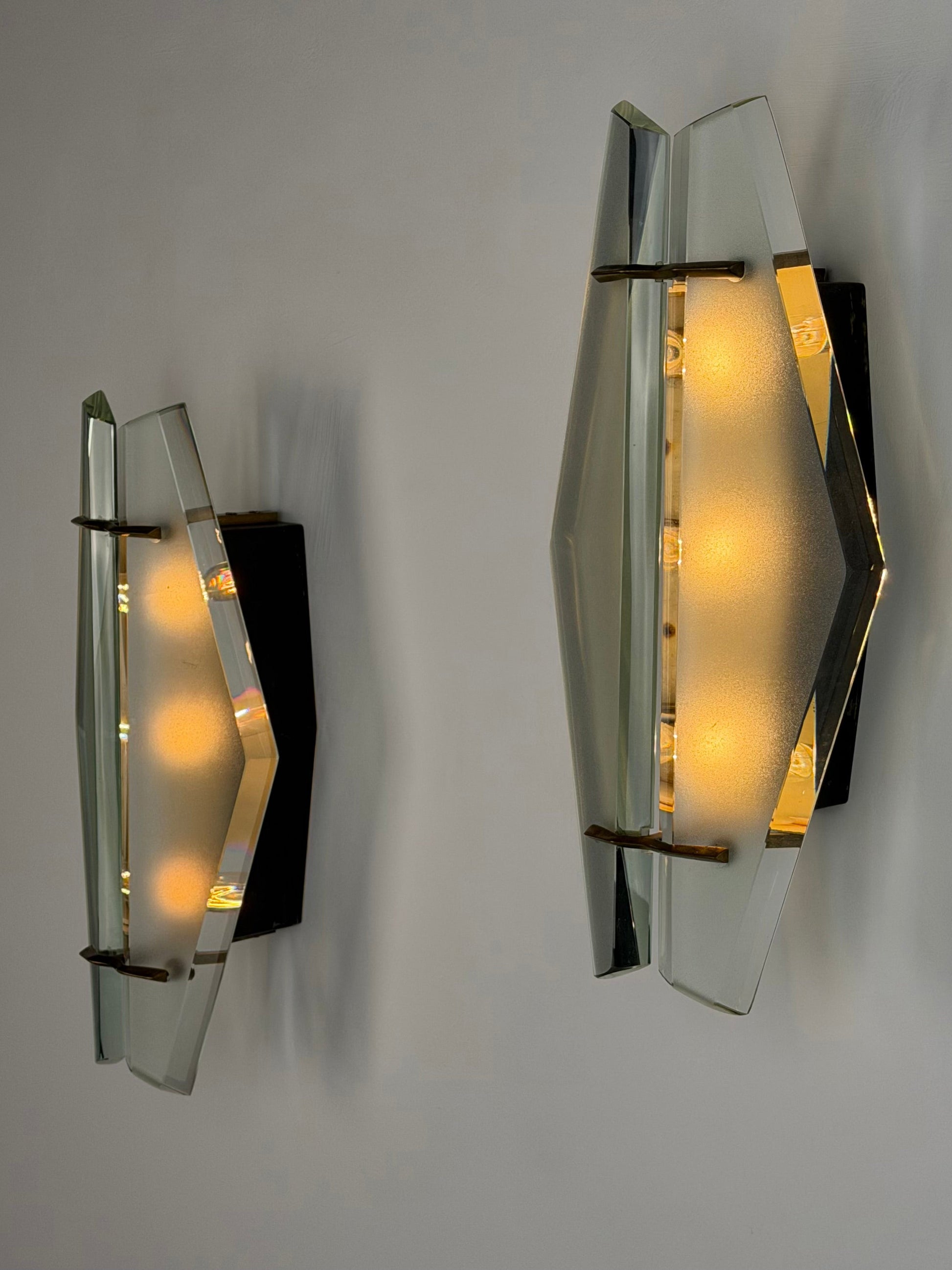 Rare Pair of Model 1937 Wall Lights by Max Ingrand for Fontana Arte, Italy, 1958 Sconces