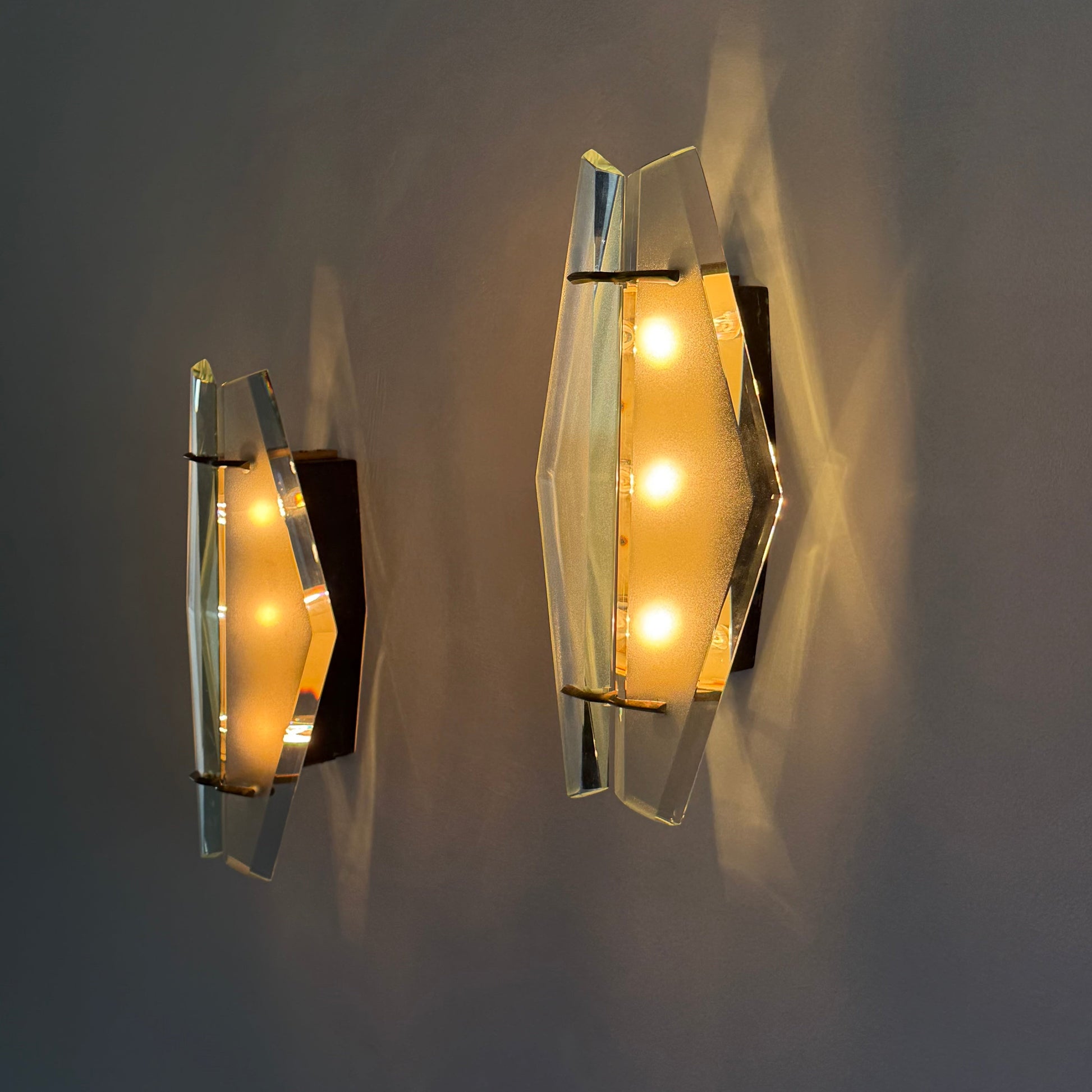 Rare Pair of Model 1937 Wall Lights by Max Ingrand for Fontana Arte, Italy, 1958 Sconces
