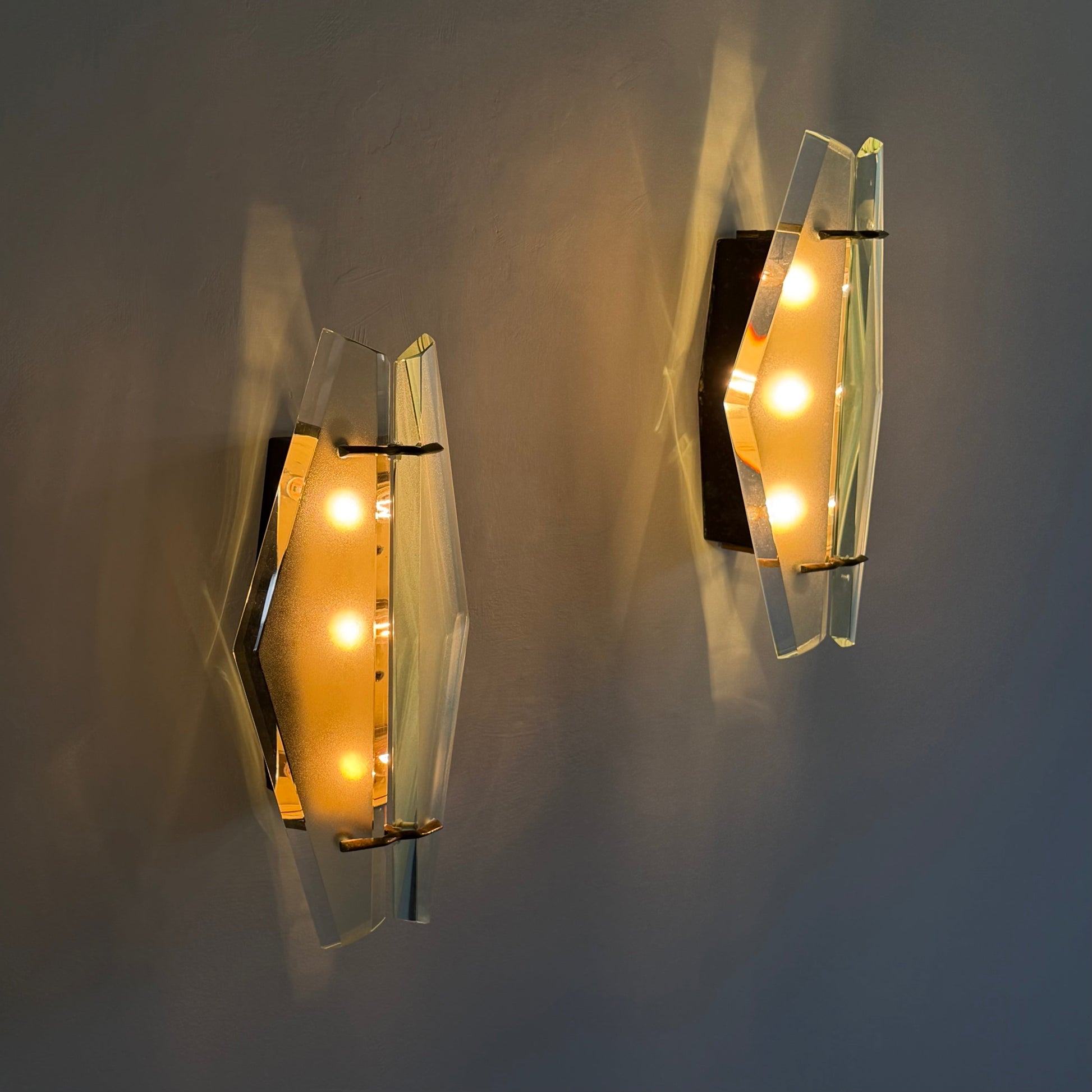 Rare Pair of Model 1937 Wall Lights by Max Ingrand for Fontana Arte, Italy, 1958 Sconces