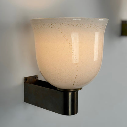 Rare Pair of Tomaso Buzzi "Tulip-Shaped Lattimo Incamiciato" Sconces for Venini, 1930s Sconces