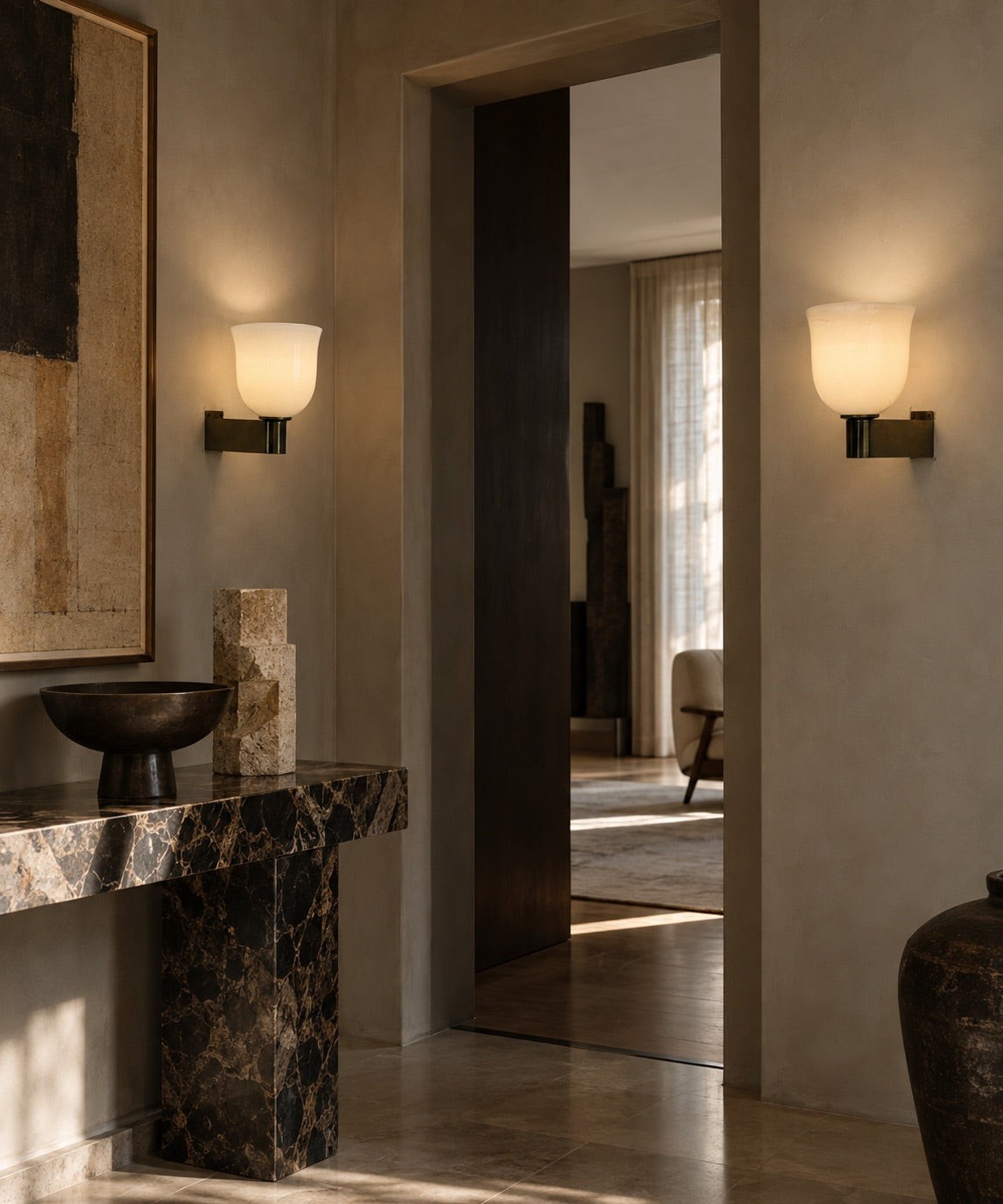 Rare Pair of Tomaso Buzzi "Tulip-Shaped Lattimo Incamiciato" Sconces for Venini, 1930s Sconces