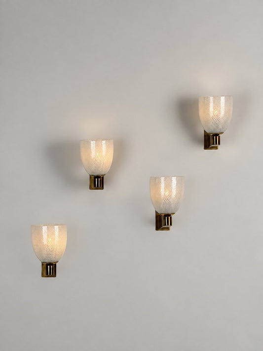 Rare Set of Four Carlo Scarpa Reticello Murano Glass Sconces for Venini, 1940s Sconces