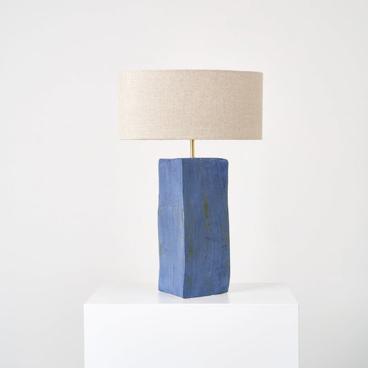 Rectangular Ceramic Lamp in Brushed Blue with Green Table Lamps