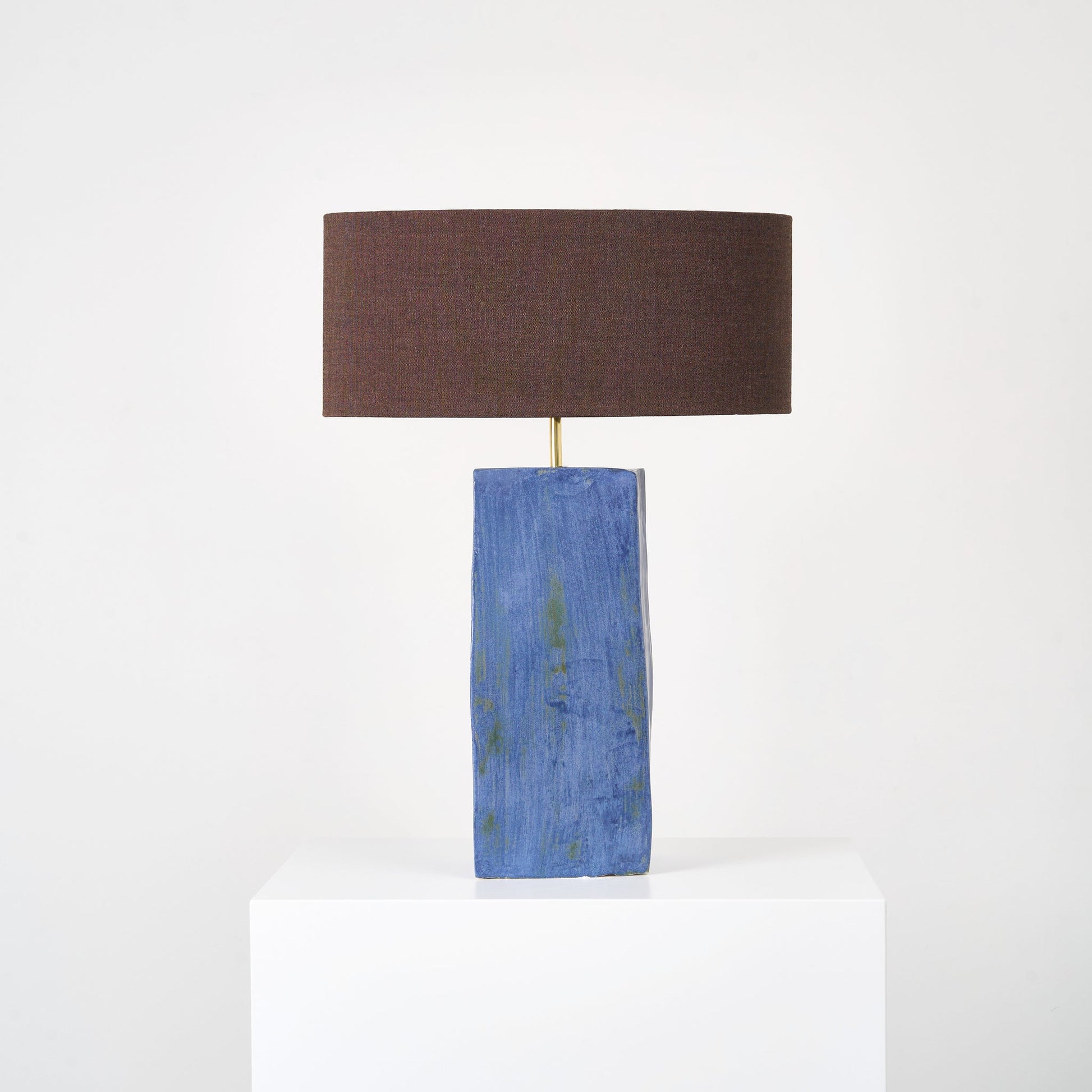 Rectangular Ceramic Lamp in Brushed Blue with Green Table Lamps