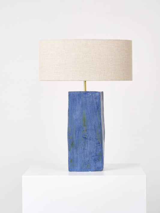 Rectangular Ceramic Lamp in Brushed Blue with Green Table Lamps