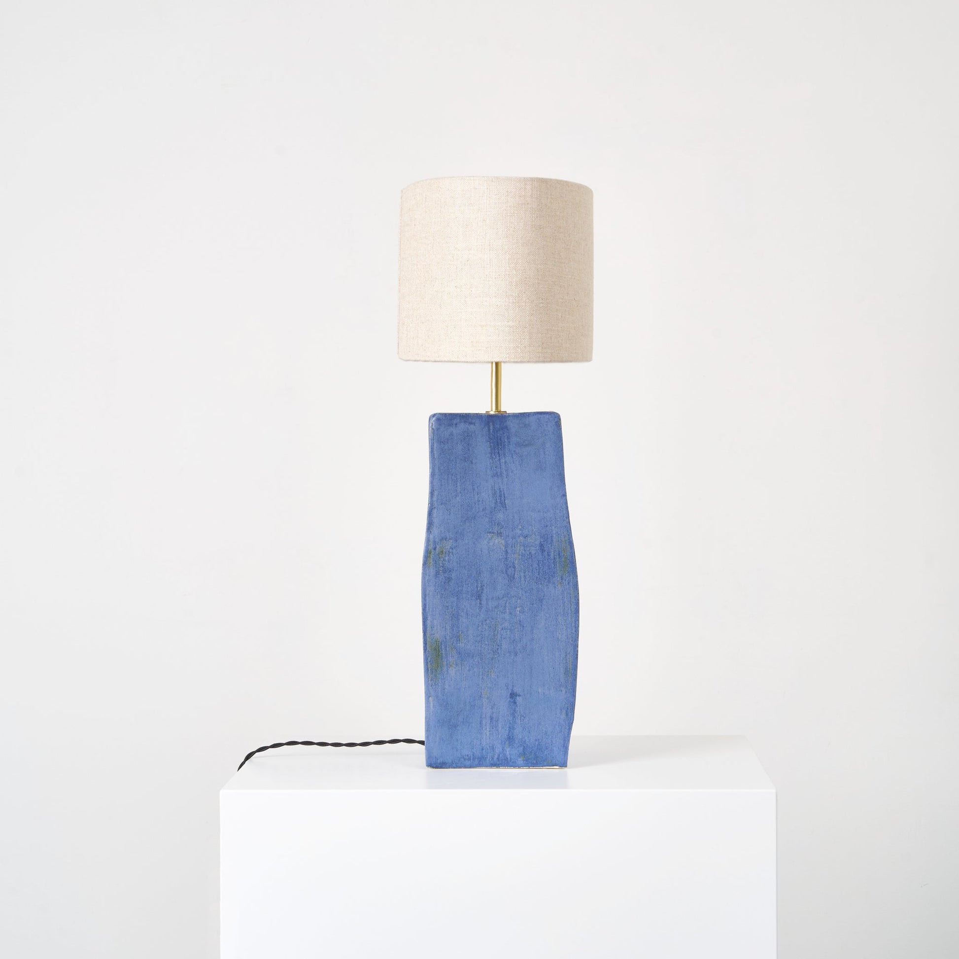 Rectangular Ceramic Lamp in Brushed Blue with Green Table Lamps