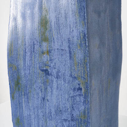 Rectangular Ceramic Lamp in Brushed Blue with Green Table Lamps