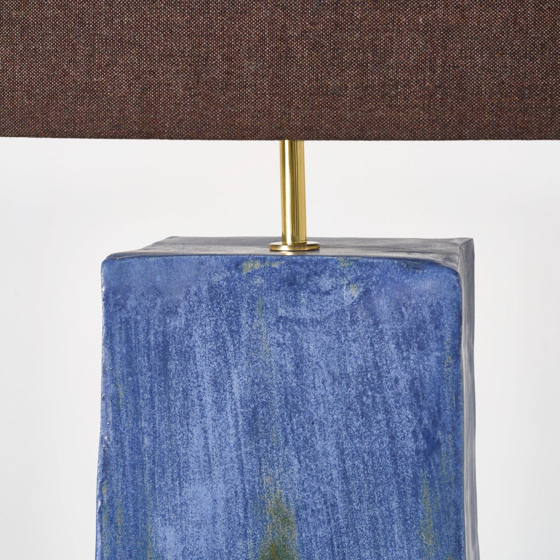 Rectangular Ceramic Lamp in Brushed Blue with Green Table Lamps