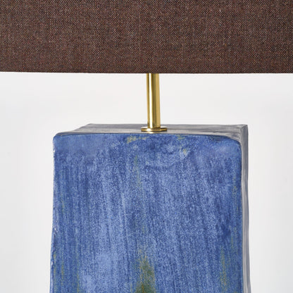 Rectangular Ceramic Lamp in Brushed Blue with Green Table Lamps