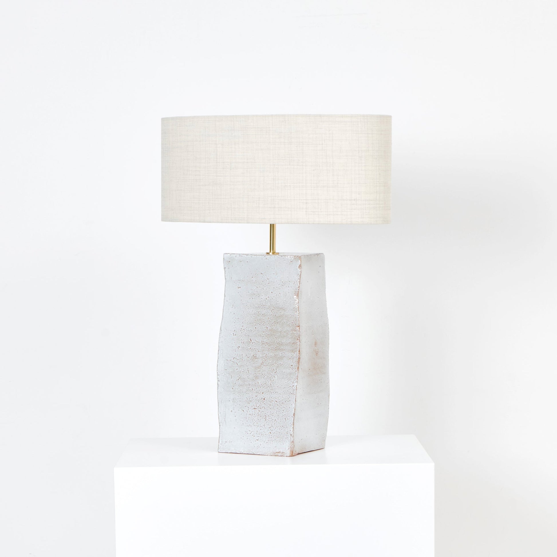 Rectangular Ceramic Lamp in White on Brown Clay Table Lamps